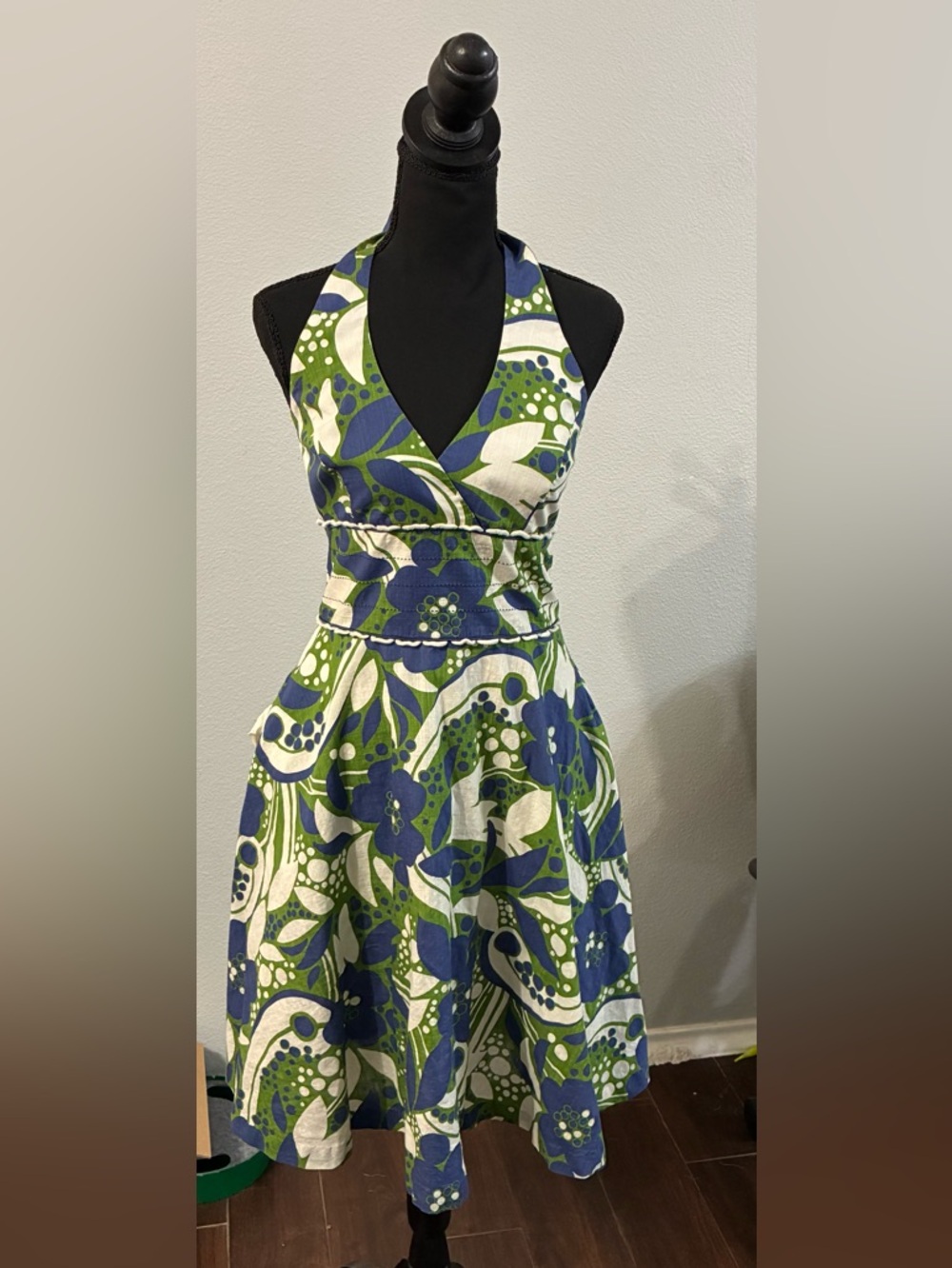 Lilly Pulitzer Blue, Green and White One-Shoulder Halter Dress